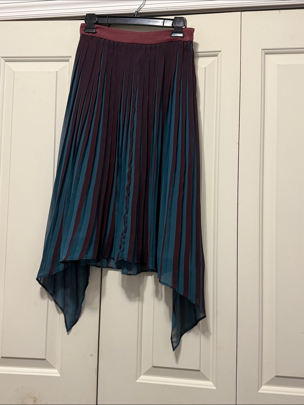 By Malene Birger Burgundy and Teal Striped Pleated Midi Skirt